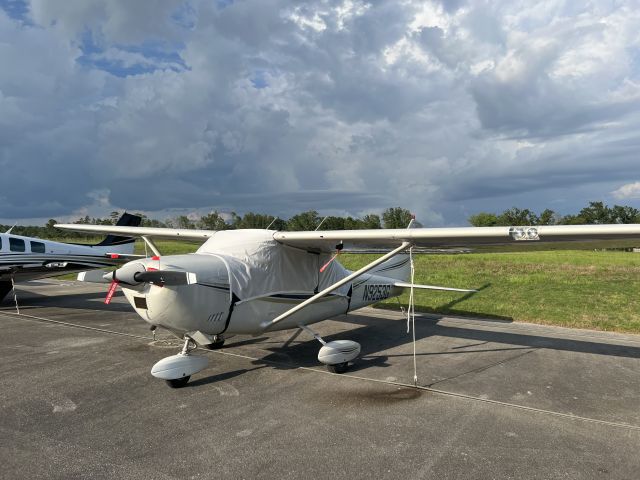 Cessna Skylane (N9253G) - Tied down and covered up before the storm arrives.