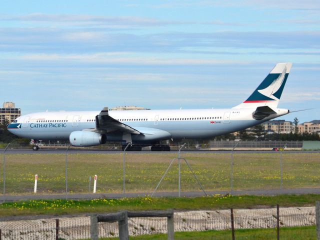 Airbus A330-300 (B-LAJ) - On taxi-way heading for take off on runway 05, for flight home to Hong Kong via Melbourne. Thursday 12th July 2012.