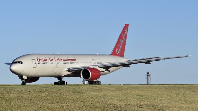 Boeing 777-200 (N819AX) - Omni Air International Boeing 777-200 taxiing to RWY 17L for a departure to KPOB