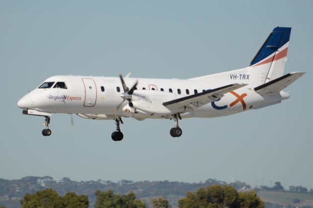 Saab 340 (VH-TRX) - About to put down on runway 05. Wednesday, 21st May 2014.