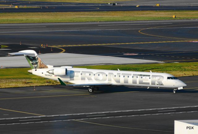 Canadair Regional Jet CRJ-700 (N608QX) - KPDX - Frontier Jet Express ready to roll to the main runway after push back. Hit full for larger picture.