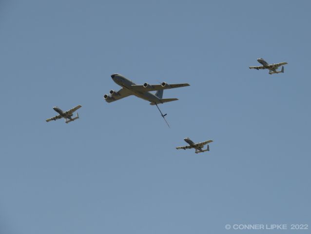 58-0062 — - KC-135 Stratotanker in aerial refueling formation with 3 A-10's. (HOG11 + More)