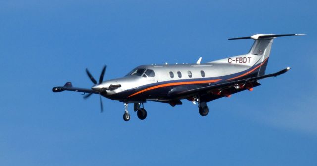 Pilatus PC-12 (C-FBDT) - On final is this 2018 Pilatus PC-12NG in the Autumn of 2021. CYUL-KPBG-KPNE