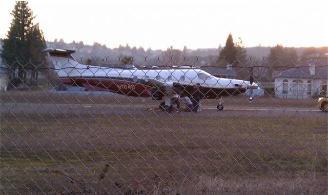 Pilatus PC-12 (N164S) - Tire blown out on the runway at Cameron Park Airport. O61