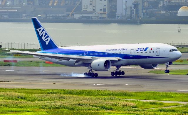 Boeing 777-200 (JA745A) - Smokey Landing