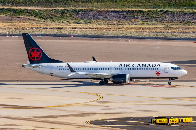 Boeing 737 MAX 8 (C-GEIV) - An Air Canada 737 MAX 8 taxiing at PHX on 2/4/23. Taken with a Canon R7 and Tamron 70-200 G2 lens.