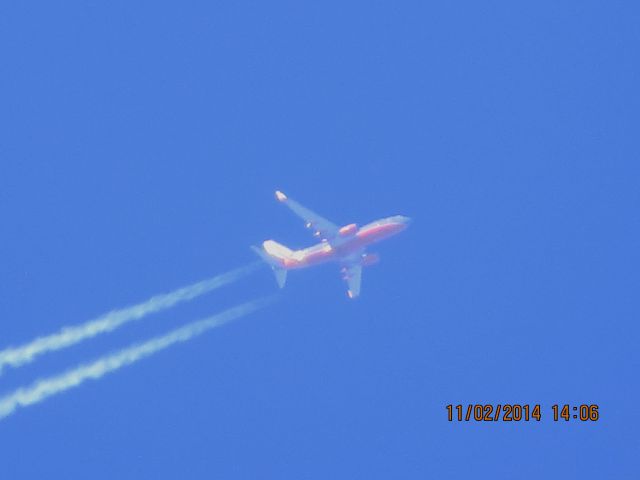 Boeing 737-700 (N475WN) - Southwest Airlines flight 808 from PHX to LIT over Southeastern Kansas at 39,000 feet.