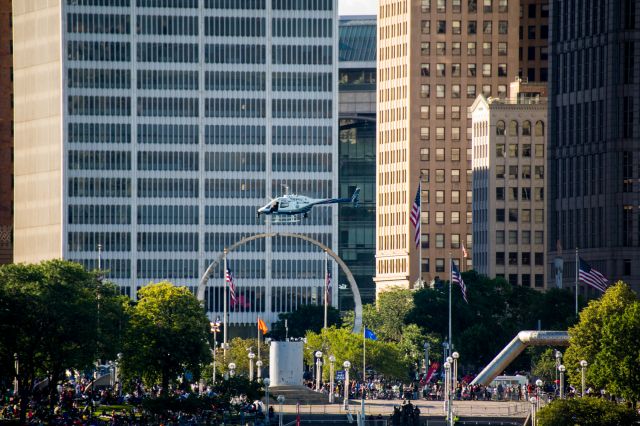 Douglas A-26 Invader (N513PD) - Detroit Police hovers in front of the crowd at the 2017 Ford Fire Works on June 26.