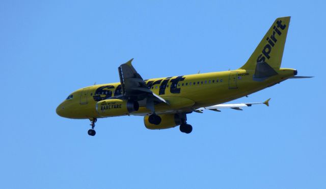 Airbus A319 (N503NK) - On final is this 2005 Spirit Airlines Airbus A319-132 in the Summer of 2019.