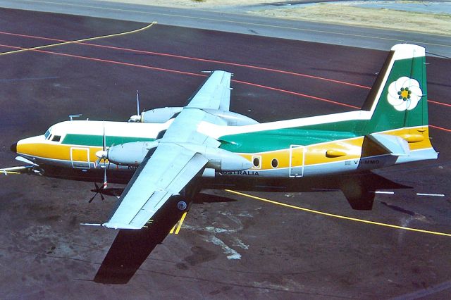 FAIRCHILD HILLER FH-227 (VH-MMO) - AIRLINES OF NORTHERN AUSTRALIA - FOKKER F27-200 FRIENDSHIP - REG : VH-MMO (CN 10146) - WEST BEACH ADELAIDE SA.. AUSTRALIA - YPAD (13/3/1984)35MM SLIDE CONVERSION USING A LIGHTBOX AND A NIKON L810 DIGITAL CAMERA IN THE MACRO MODE
