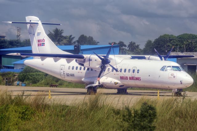 Aerospatiale ATR-42-300 (S2-AHI) - 14th Oct., 2020: This aircraft started its life with Croatia Airlines in 1993 and eventually joined Bangladesh's (cargo operator) Hello Airlines in March 2016. She's seen here parked at the apron in Palongky (British colonial name: Cox's Bazaar) Airport. (See http://www.planexplorer.net/Xploregallery/displayimage.php?pid=1699 )