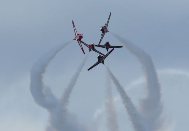 Canadair CL-41 Tutor — - Canadair CT-114 “Tutors” of RCAF 431 "Snowbirds" Air Demonstration Squadron execute Lagback Roll at YND on 8 Sep 19