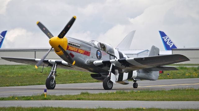 North American P-51 Mustang (N5087F) - Historic Flight Foundations P-51B Mustang (Ser#42-106638) taxis on Kilo-7 after a flight during their "Shakedown" on 4/20/13.