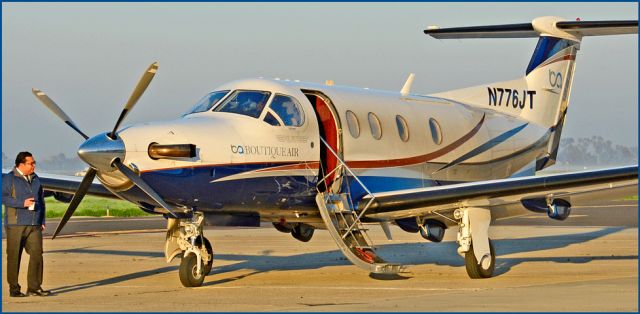 Pilatus PC-12 (N776JT) - Boutique Air 325 on the ground at the Merced Regional Airport, 2/05/16