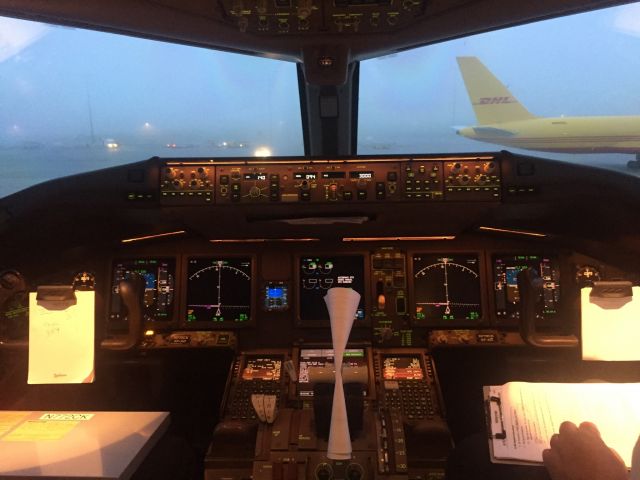 Boeing 777-200 (N772CK) - Foggy morning at CVG from the cockpit of CKS 772