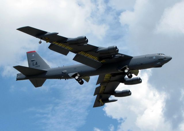 Boeing B-52 Stratofortress (61-0036) - B-52H “Immortal Soul” landing at Barksdale Air Force Base with weapons pylons attached.