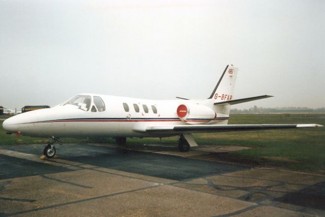 Cessna 500 Citation 1 (G-BFAR) - Seen here in Nov-91.br /br /Reregistered G-DANI 29-Apr-93,br /then transferred to USA 10-Apr-96 as N104AB,br /then N53RG in Nov-97,br /then N129AP 25-Oct-00,br /then N124NB 29-Aug-02,br /then N124NS 8-Feb-05.br /Converted to C501 in Feb-05 with msn 501-0278.br /Reregistered N322ST 30-May-09.