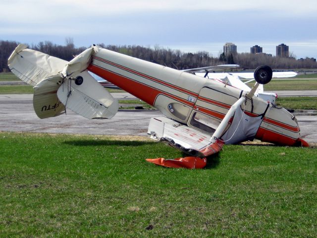 Cessna 170 (C-FFTU) - This Cessna 170B was ripped from it tie-downs and flipped about like a toy in the high winds or small F0 tornado.  This airplane is a write-off.