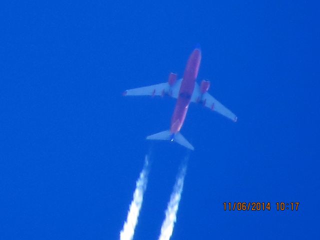 Boeing 737-700 (N774SW) - Southwest Airlines flight 781 from ATL to DEN over Baxter Springs Kansas (78KS) at 38,000 feet.