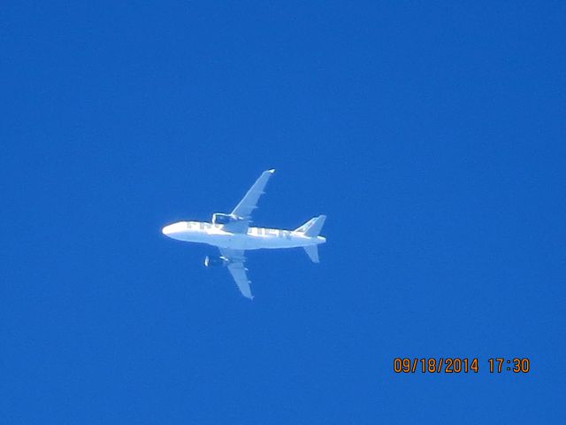 Airbus A319 (N951FR) - Frontier flight 589 from TYS to DEN over Baxter Springs Kansas (78KS) at 38,000 feet.