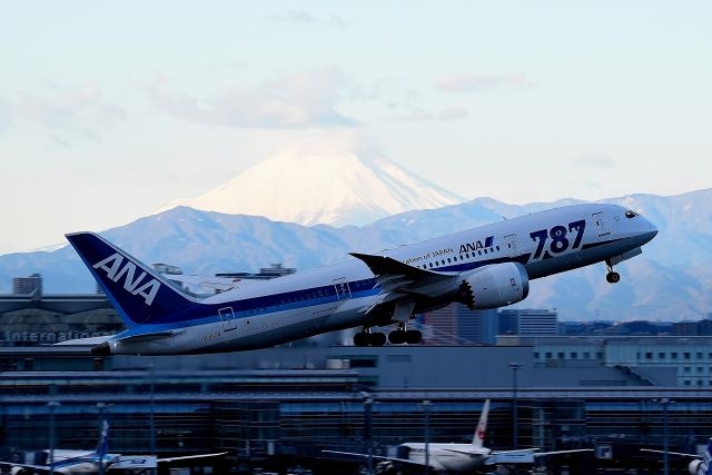 Boeing 787-8 (JA812A) - Background of the B788 is the Mount Fuji of Japan.