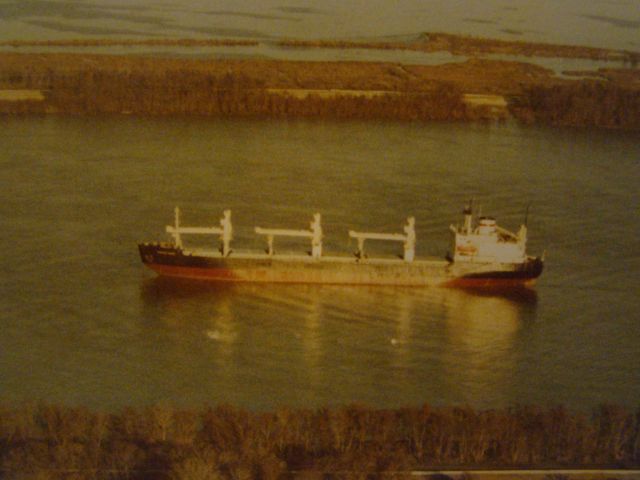— — - This picture is of a cargo ship in the Mississippi River taken from a 180 straight float from Venice La. to Westwego.