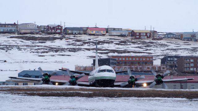 Lockheed L-188 Electra (C-GXFC) - At the Iqaluit airport on May 19, 2018. Buffalo Airways Ltd. C-GXFC, Lockheed Electra-a. Originally owned by American Airlines in 1959.