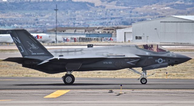Lockheed F-35C (16-8847) - Lockheed Martin F-35C "Lightning II" assigned to Strike Fighter Squadron 101 taxiing to Runway 17R at Colorado Springs