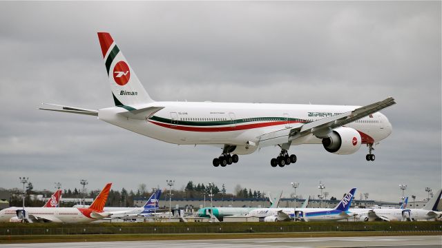 BOEING 777-300 (S2-AHM) - BOE318 on final to Rwy 16R to complete a flight test on 1/30/14. (LN:1170 cn 40120).