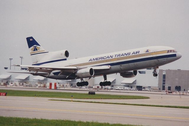 Lockheed L-1011 TriStar (N193AT) - American Trans Air arriving 23-L back in the early 90's. Scanned from a print.