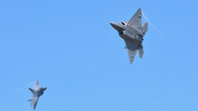 Lockheed F-22 Raptor (08-4161) - Raptor Demo Team arrival for the 2022 Selfridge Open House and Air Show, July 7, 2022. F-22 (08-4163) back-up jet in-trail.