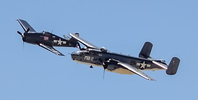North American TB-25 Mitchell (N5865V) - N5865V North American B-25J s/n 108-34263 - NX1078Z Commemorative Air Force Grumman F6F-5 Hellcat Minsi lll c/n 27354801-66  Serial A-5634br /br /Aviation Nation 2025br /Nellis Air Force Base KLSVbr /Photo: TDelCorobr /April 5, 2025