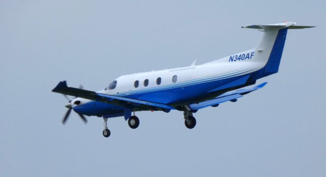 Pilatus PC-12 (N340AF) - On final is this 2012 Pilatus PC-12/47E in the Spring of 2019.
