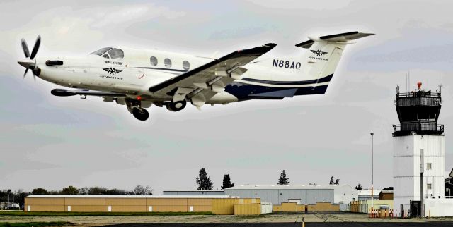 Pilatus PC-12 (N88AQ) - Advanced Air PC-12 departing the Merced-Yosemite Regional Airport and headed to LAS