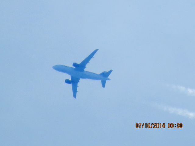 Airbus A319 (N954FR) - Frontier flight 429 from ATL to DEN over Baxter Springs KS (78KS) at 36k feet.
