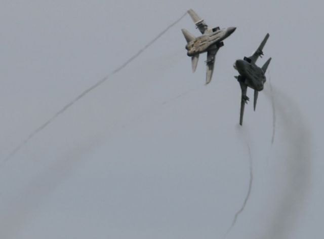 — — - Aerial combat practice over RAF Valley, by two RAF Tornados.