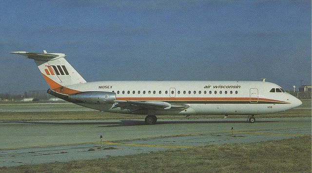 British Aerospace BAC-111 One-Eleven (N105EX) - scanned from postcardbr /air wisconsin