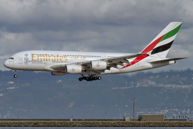 Airbus A380-800 (A6-EEL) - 6th Dec., 2014; As of 1st December 2014, Emirates has started operating A380s on their DXB-SFO-DXB route.  They are only the second airline, after Lufthansa, to operate the A380 to SFO.