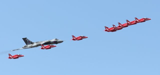 XH558 — - Vulcan XH558 with the Red Arrow RIAT 2015