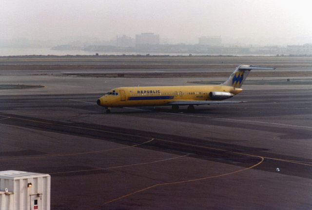 Douglas DC-9-10 (N9338) - Hughes Airwest merged into Republic Airlines - Douglas DC-9-31 C/N 47347/478 - N9338 - seen from Observer Deck at San Francisco Airport - 1980-Dec-24.