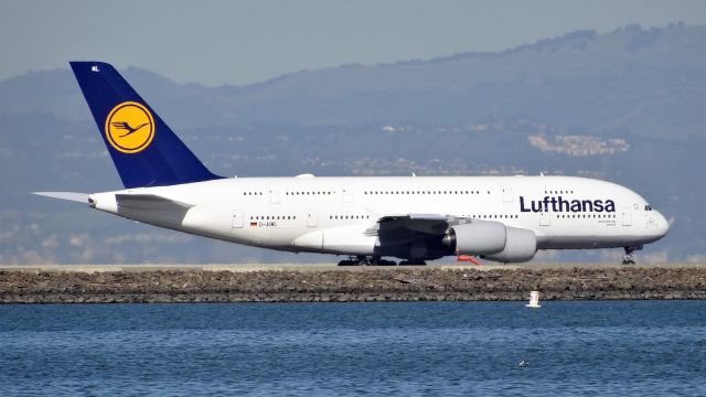 Airbus A380-800 (D-AIML) - D-AIML, Age: 1.3 Yearsbr /Airbus A380-800 (quad-jet) (A388 )br /Airline: Lufthansa, Engines: 4x RR Trent 900br /06-Mar-2015 A388/Q San Francisco Intl (KSFO) Frankfurt Intl (EDDF / FRA) 15:23 PST 10:28 CET (+1) 10:05
