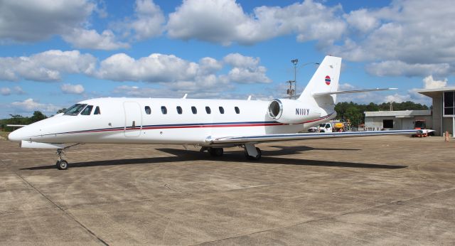 Cessna Citation Sovereign (N111Y) - A Cessna C680 Citation Sovereign on the ramp at NE Alabama Regional Airport, Gadsden, AL - May 13, 2017.