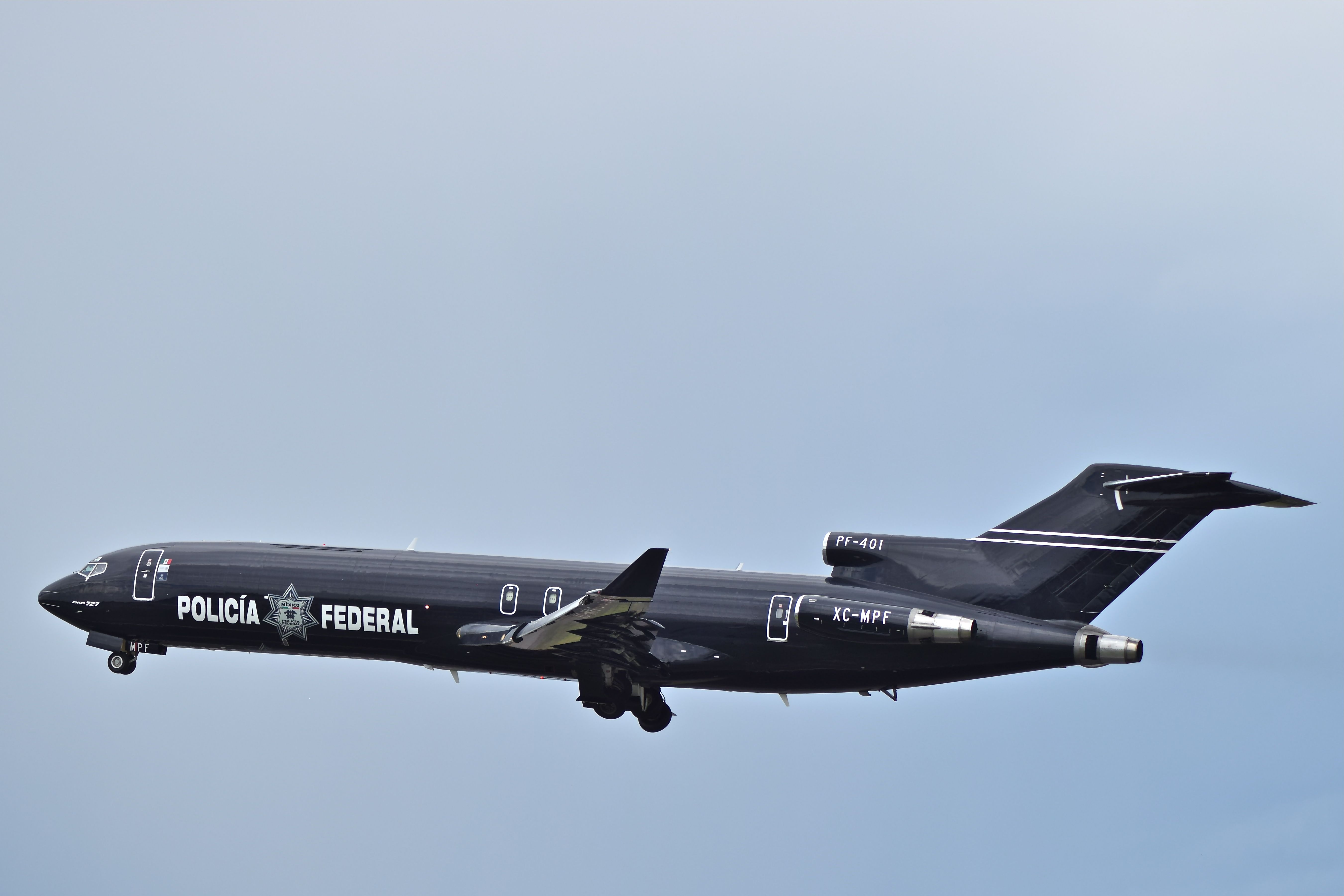 XC-MPF — - Former Mexican Airlines Boeing 727-264, XC-MFP (PF-401), serial 22664, flying as tactical transport for "Policia Federal" (Federal Police)  now Guardia Nacional (National Guard).