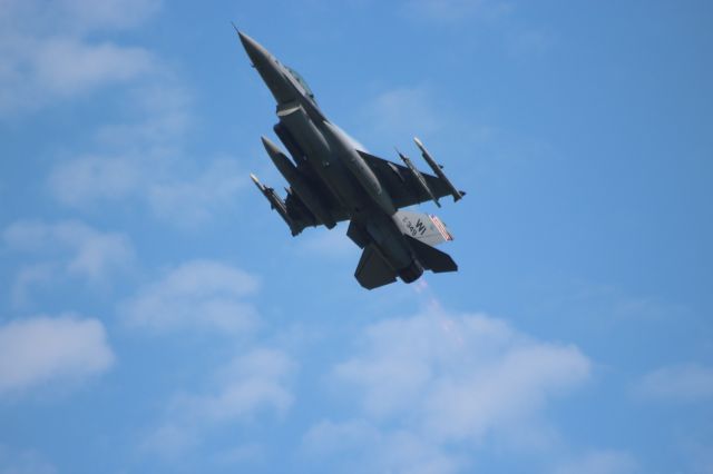 Lockheed F-16 Fighting Falcon (AFR87349) - An F-16 from Madison WI 115th Tactical Fighter Wing in "Burner" departing Volk Field. 