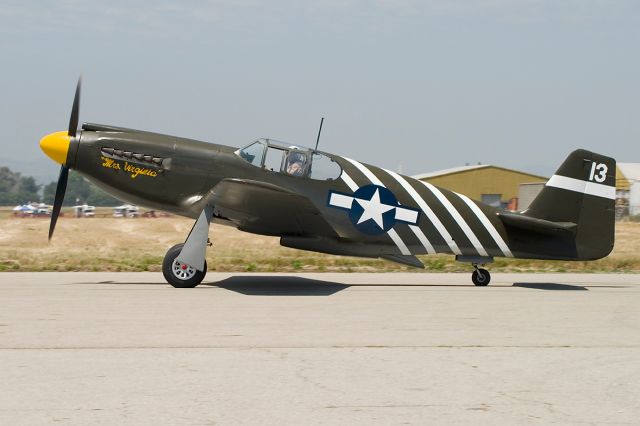 N4235Y — - The Planes of Fame air museums very rare North American P-51A Mustang taxiing at Chino airport.