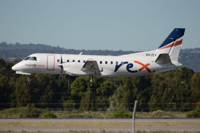 Saab 340 (VH-ZLX) - About to put down on runway 05. Wednesday, 21st May 2014.