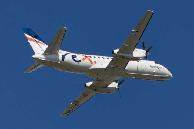 Saab 340 (VH-YRX) - Getting airborne off runway 23. Thursday 7th August 2014.