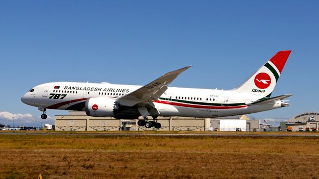 Boeing 787-8 (S2-AJU) - BOE957 nears touchdown on Rwy 34L to complete a ferry flight from KPDX on 9.2.19. (ln 903 / cn 40124).