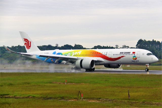 Airbus A350-900 (B-1083) - Air China's EXPO 2019 livery on the wet 02L, ZUUU.br /Tip: Select full-size and wait for a while for better view.