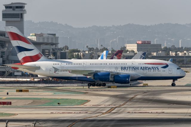 Airbus A380-800 (G-XLEF) - 12th August, 2024: Flight BA 269 from London Heathrow heading to the gate LAX's Tom Bradley International Terminal. 